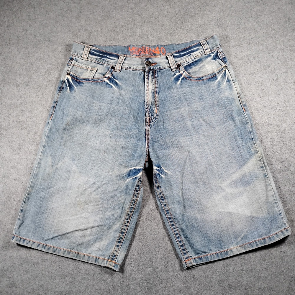 Miskeen Originals Men's Vintage Y2K Embroidered Logo Denim Jean Shorts Size 40